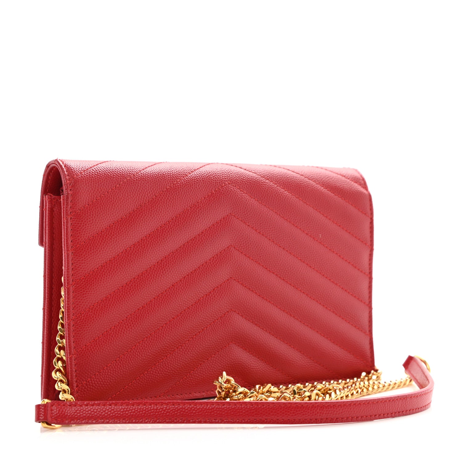 Saint Laurent Grain De Poudre Matelasse Chevron Monogram Envelope Chain Wallet Red 5 of 23