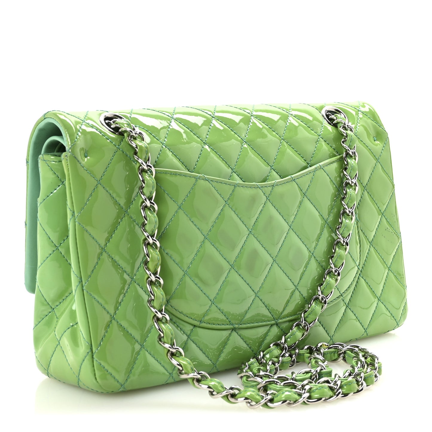 Patent Quilted Medium Double Flap Green
