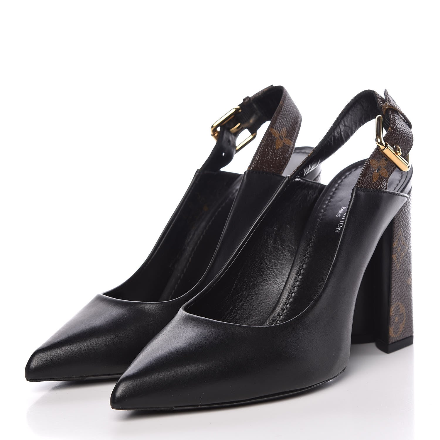 Louis Vuitton Calfskin Monogram Matchmake Slingback Pumps 37 Black 3 of 8