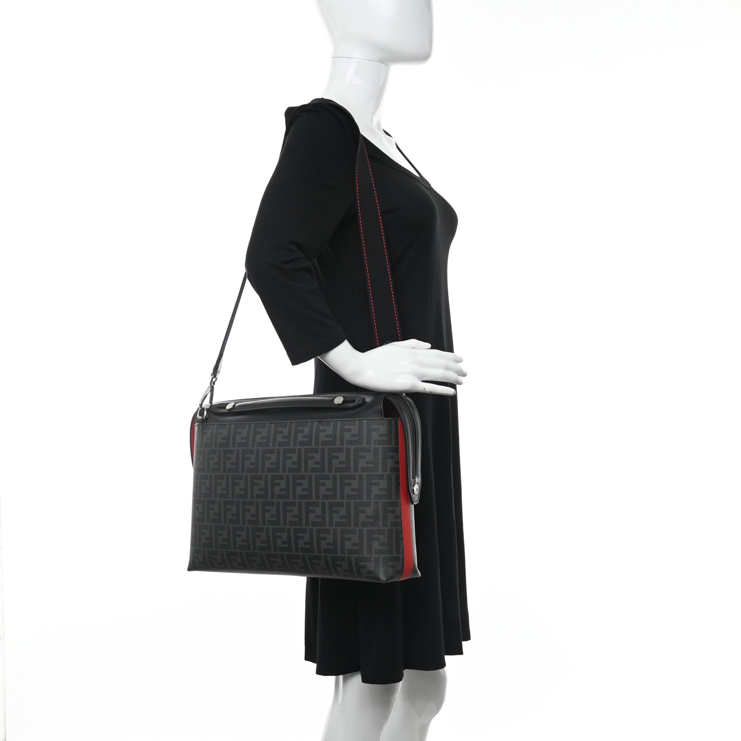 Fendi Glazed Fabric Vitello Grace Century FF 1974 Heat Sealed By The Way Messenger Bag Black Rosso 5 of 11