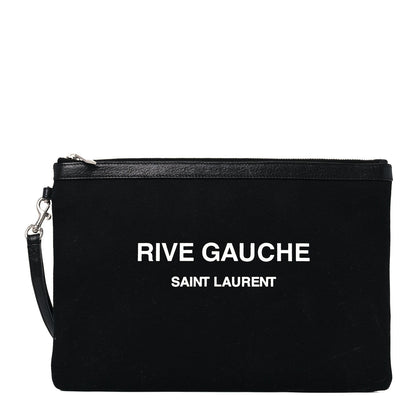 Saint Laurent Linen Canvas Rive Gouche Zipped Pouch Black 1 of 7