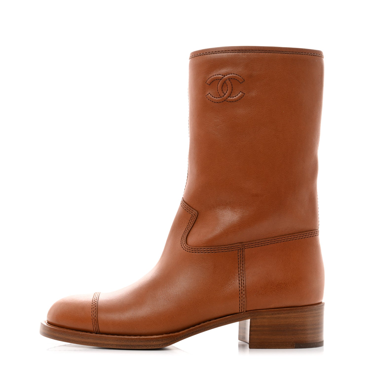 Chanel Calfskin CC Logo Mid Calf Boots 39 Caramel 1 of 8