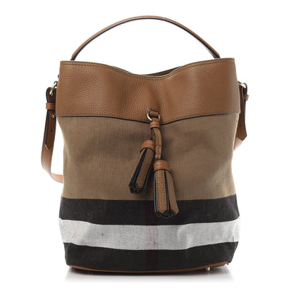 Burberry Grainy Calfskin Canvas Mega Check Medium Ashby Tassel Hobo Saddle Brown 1 of 9