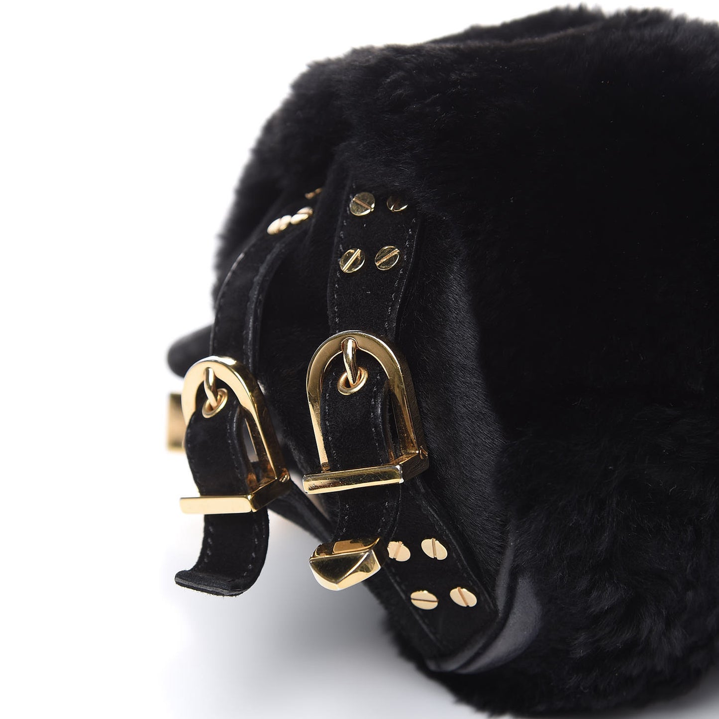 Fur Satin Chain Shoulder Bag Black