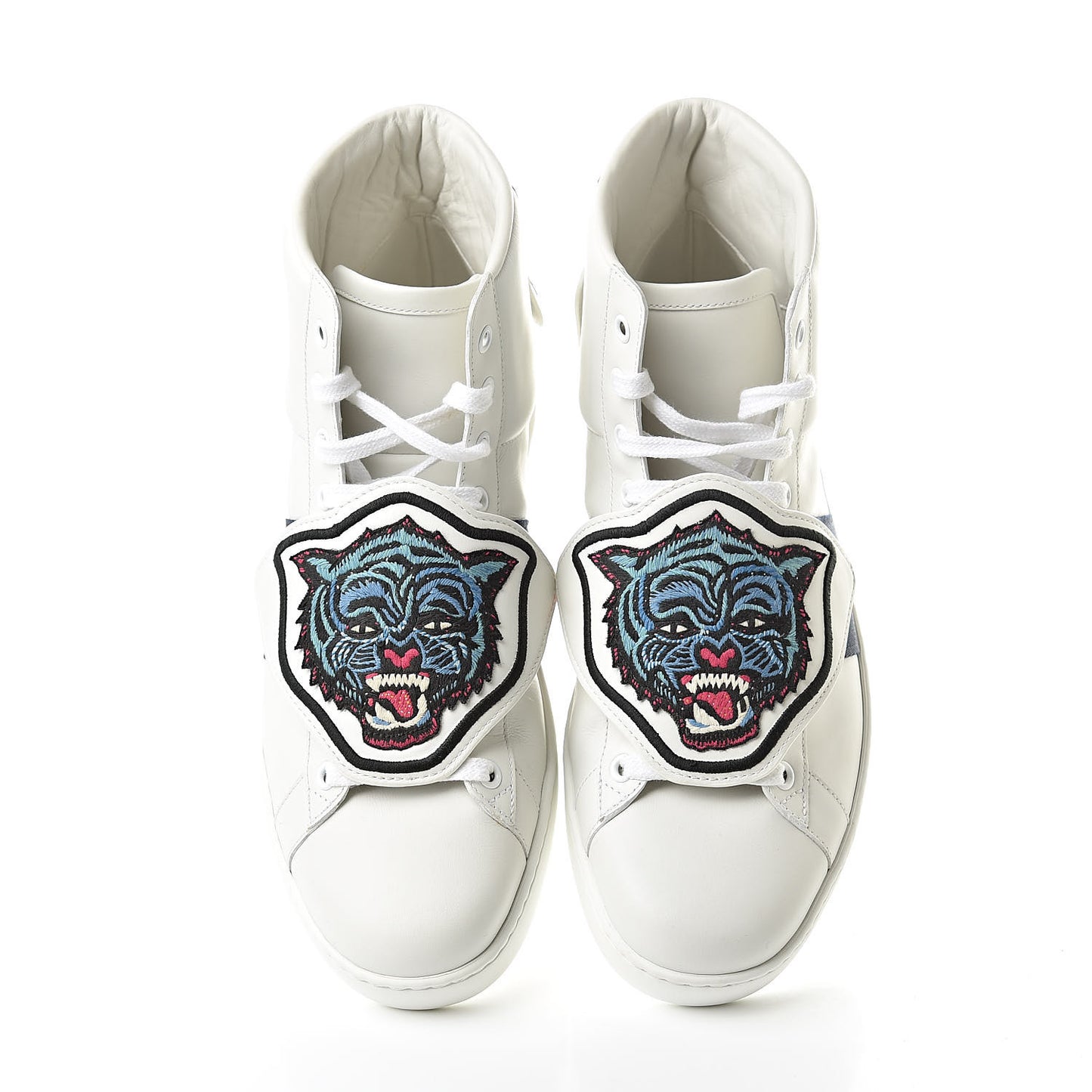Calfskin Ayers Embroidered Web Mens Ace Removable Patches High Top Sneakers 9 White