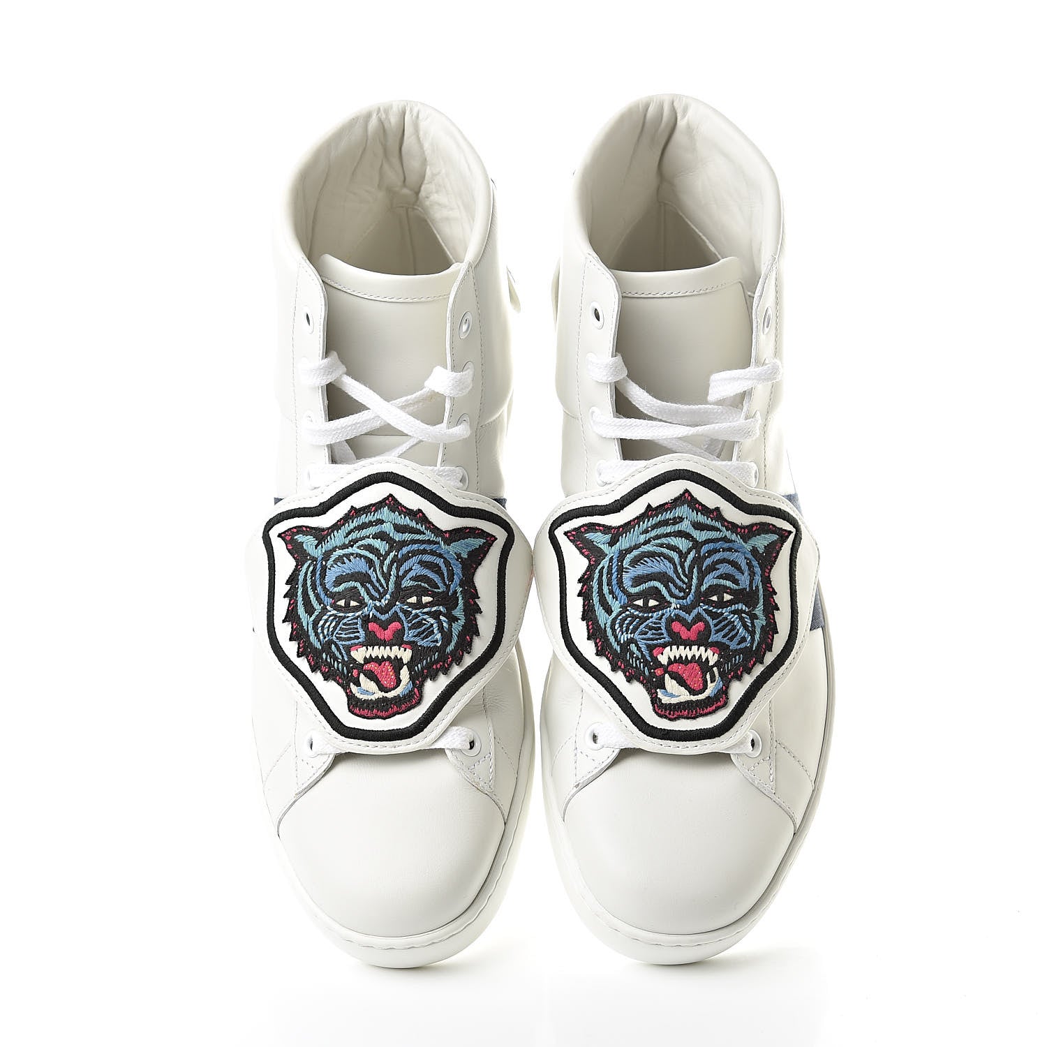 Gucci Calfskin Ayers Embroidered Web Mens Ace Removable Patches High Top Sneakers 9 White 5 of 8