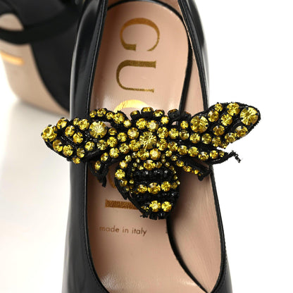 Gucci Polished Calfskin Removable Bee Elaisa Platform High Heel Pumps 37 Black 6 of 11