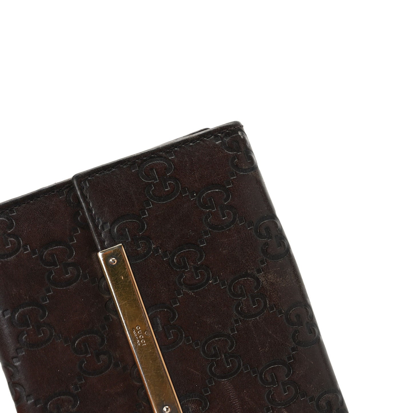 Guccissima Metal Bar French Flap Wallet Dark Chocolate