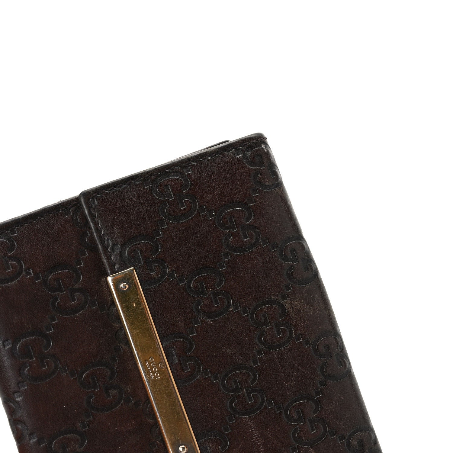 Gucci Guccissima Metal Bar French Flap Wallet Dark Chocolate 9 of 10