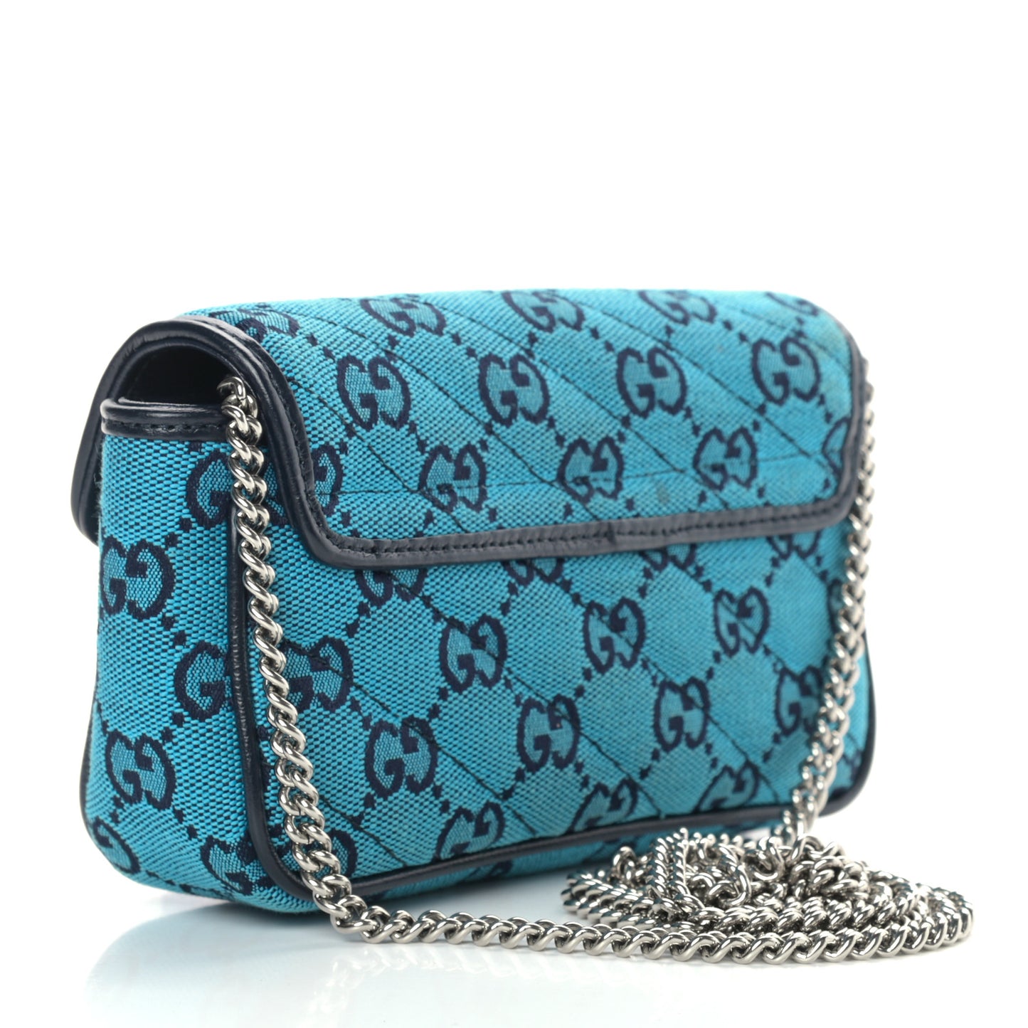 Monogram Multicolor Matelasse Diagonal Super Mini GG Marmont Shoulder Bag Light Blue