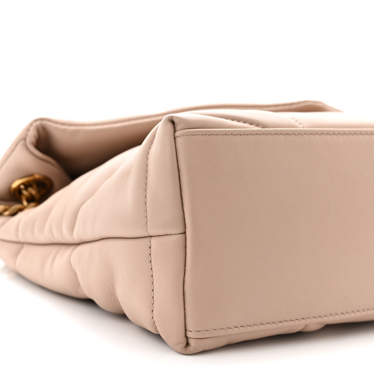 Saint Laurent Lambskin Quilted Small Loulou Puffer Monogram Chain Satchel Dark Beige 9 of 10