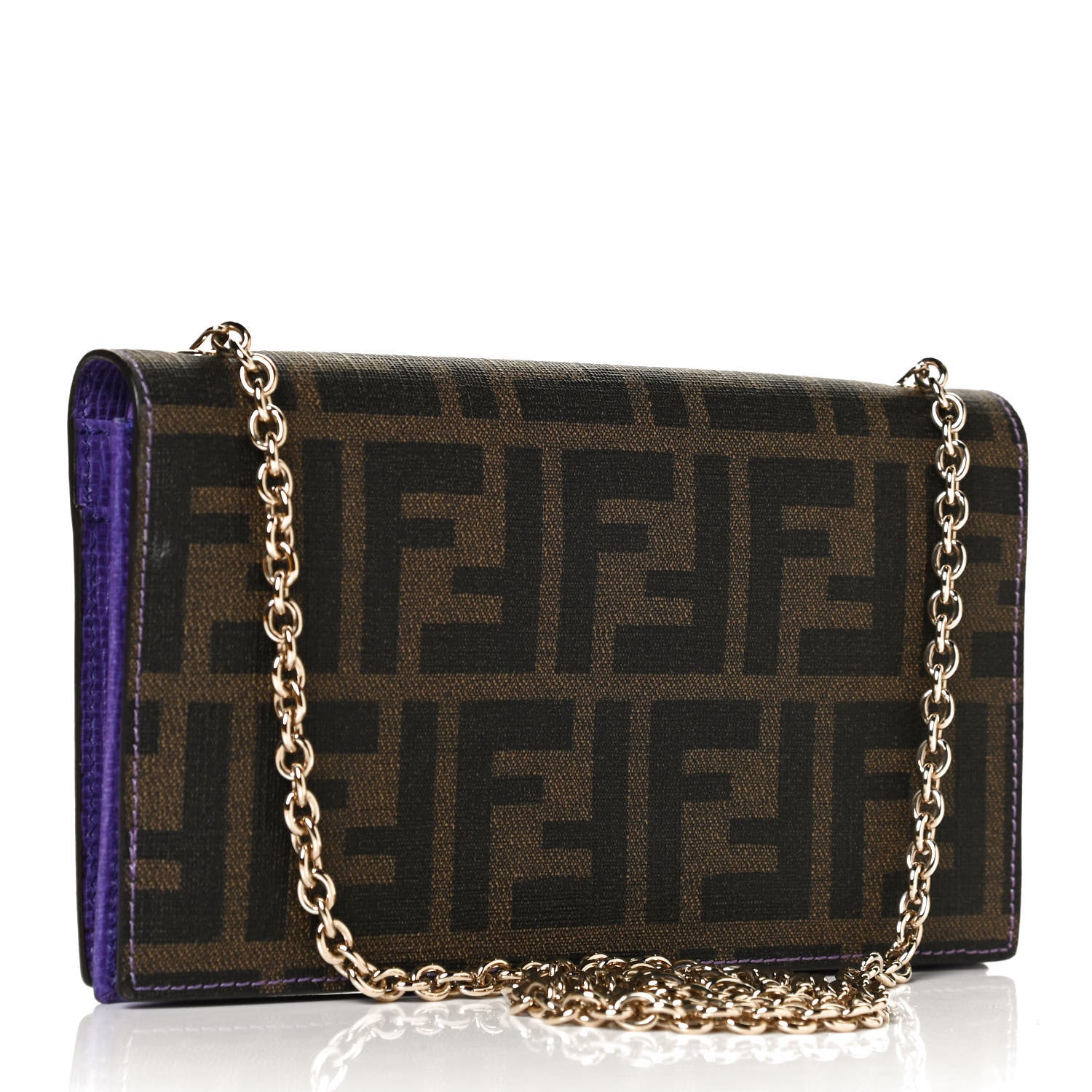 Fendi Zucca Spalmati Chain Clutch Tobacco Purple 2 of 11