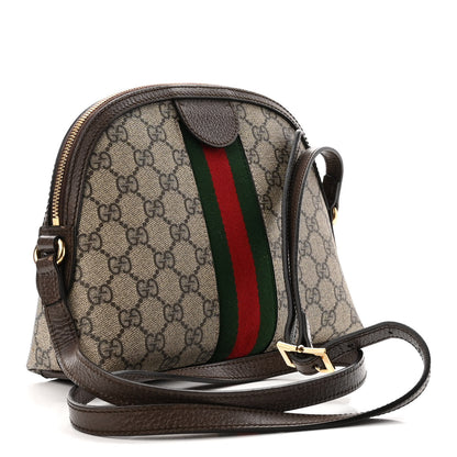 Gucci GG Supreme Monogram Textured Dollar Calfskin Web Small Ophidia Dome Shoulder Bag Beige Ebony New Acero 3 of 12