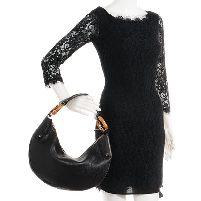 Gucci Leather Half Moon Bamboo Ring Hobo Black 2 of 9