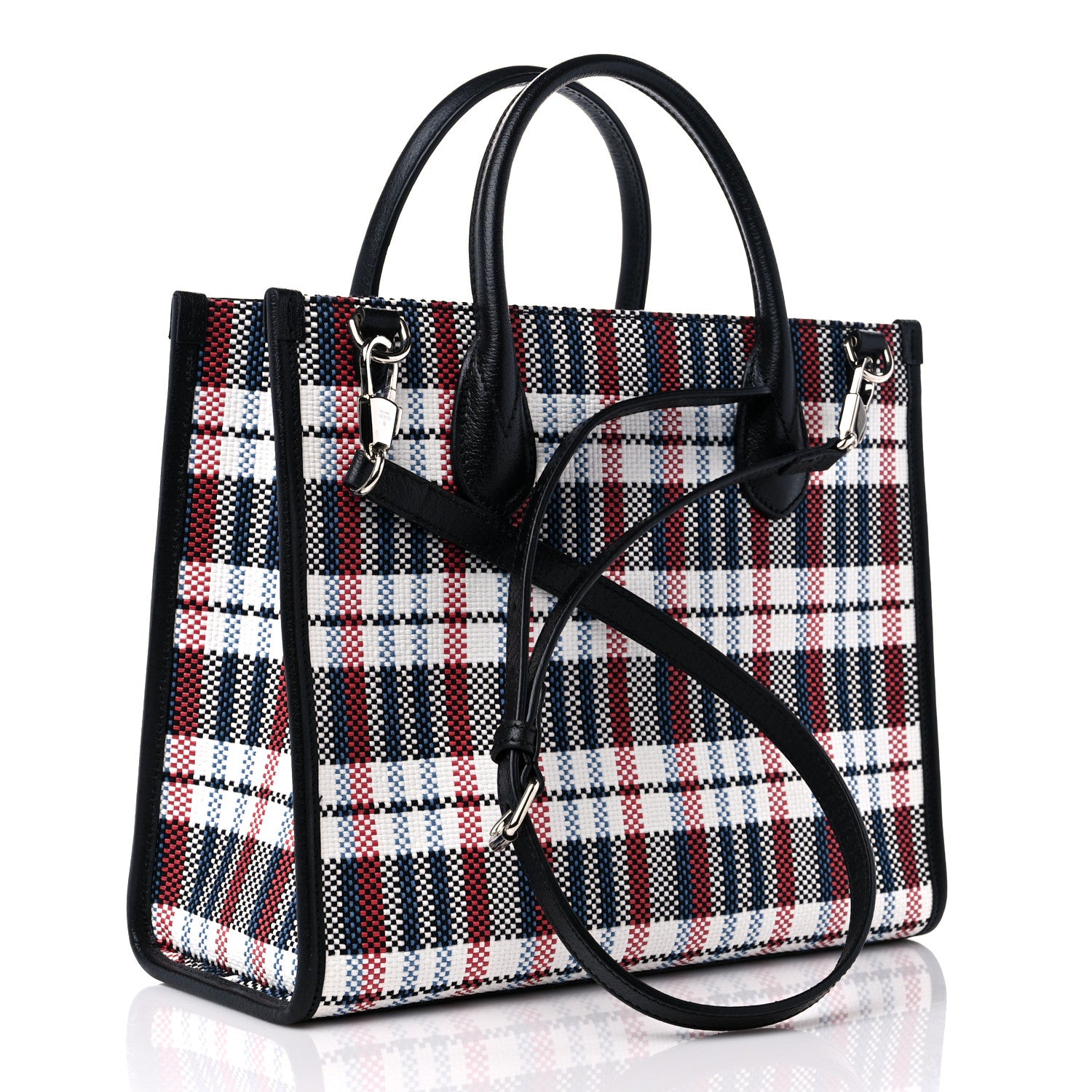 Gucci Canvas Plaid ICCUG Embroidered Small Tote Bag Black White Red Blue Smile Yellow 3 of 10