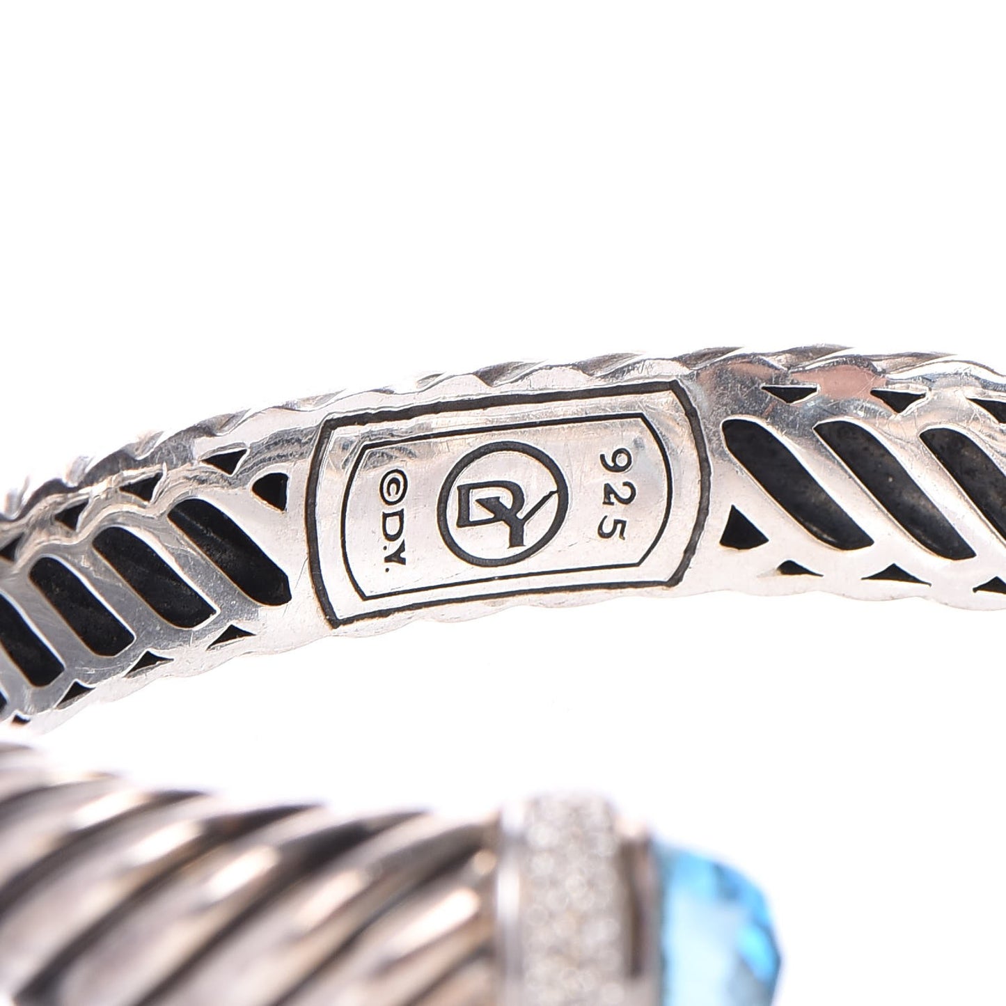 Sterling Silver Blue Topaz Diamond 11mm Sculpted Cable Bracelet