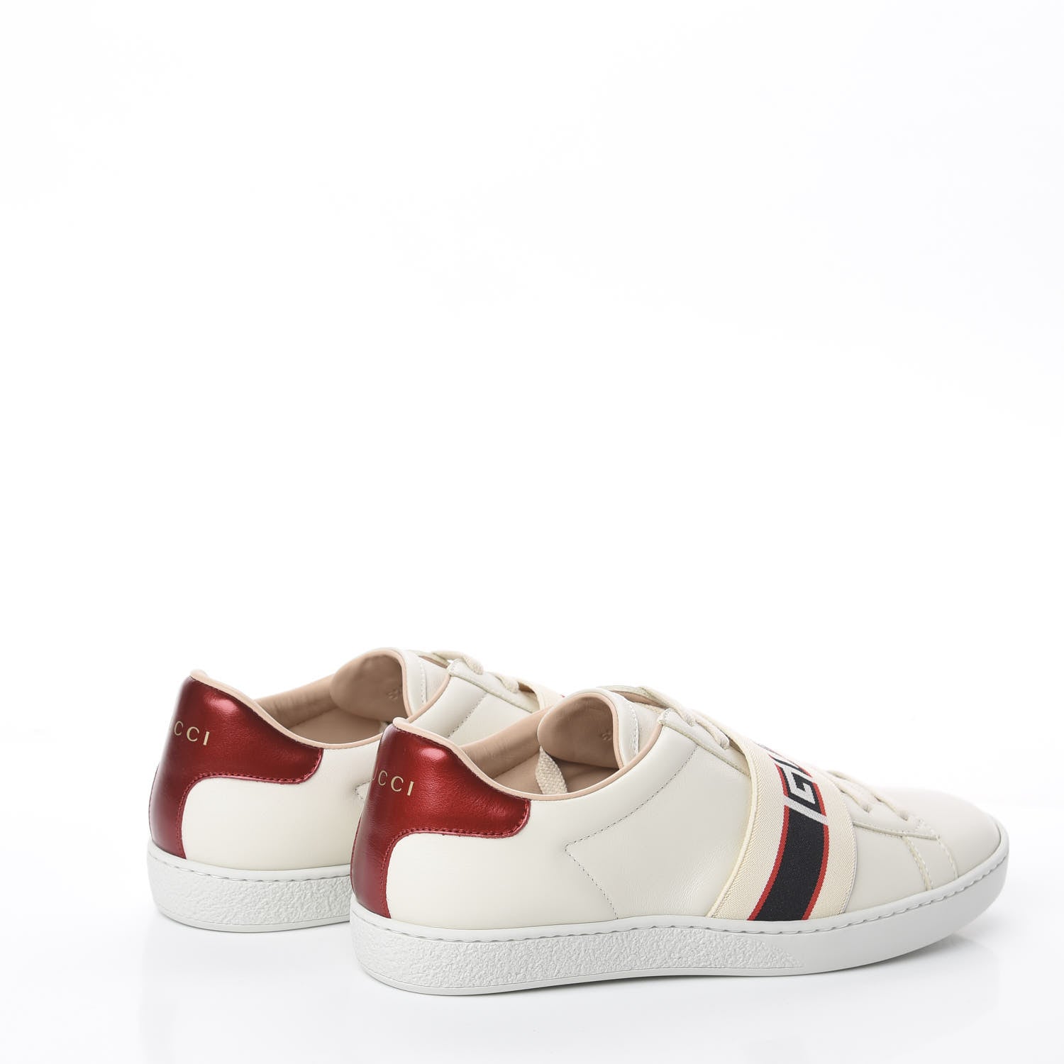 Gucci Calfskin Stripe Womens New Ace Sneakers 38 New Mystic White Ecru Red Flame 4 of 7