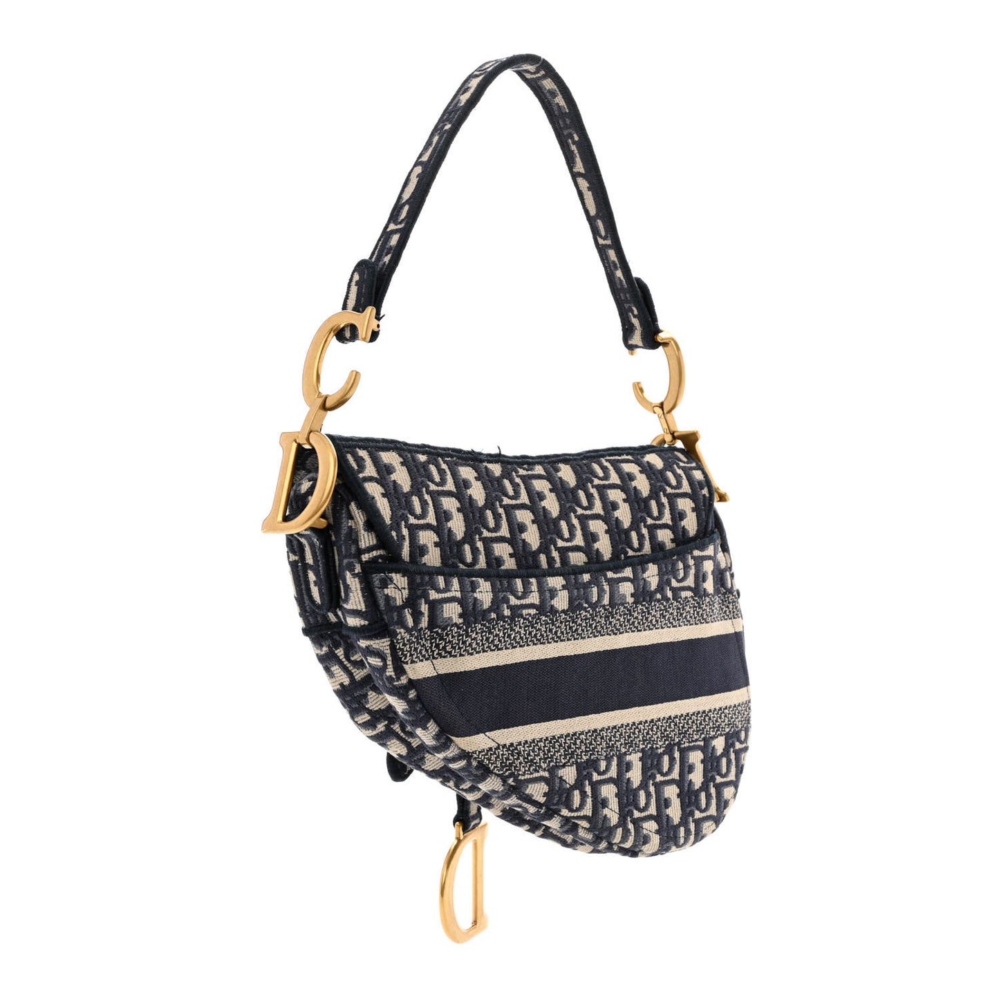 Oblique Embroidered Saddle Bag Blue