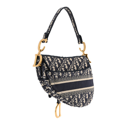 Christian Dior Oblique Embroidered Saddle Bag Blue 3 of 14