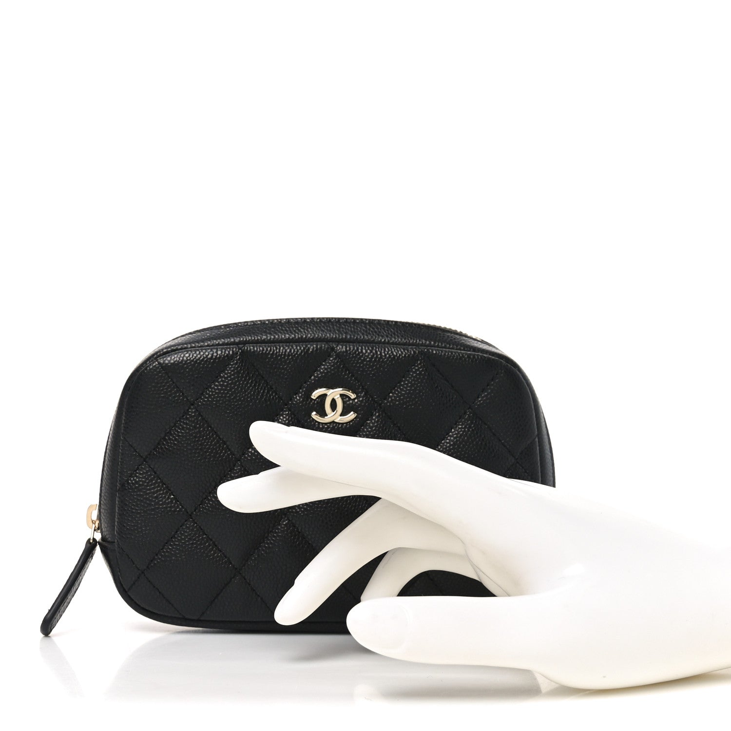 Chanel Caviar Quilted Small Curvy Pouch Cosmetic Case Black 2 of 9