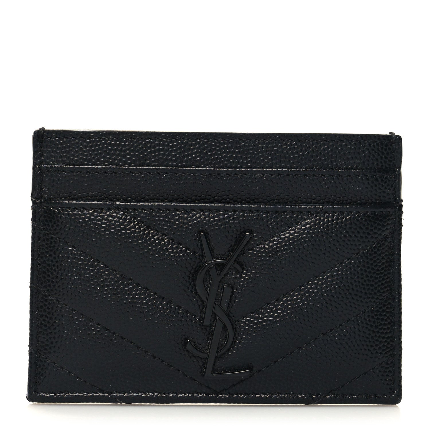 Saint Laurent Grain De Poudre Matelasse Chevron Monochrome Monogram Credit Card Case Black 1 of 7