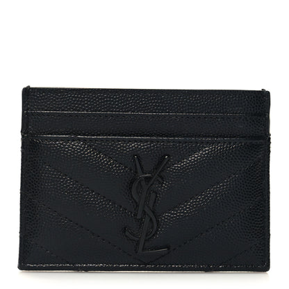 Saint Laurent Grain De Poudre Matelasse Chevron Monochrome Monogram Credit Card Case Black 1 of 7