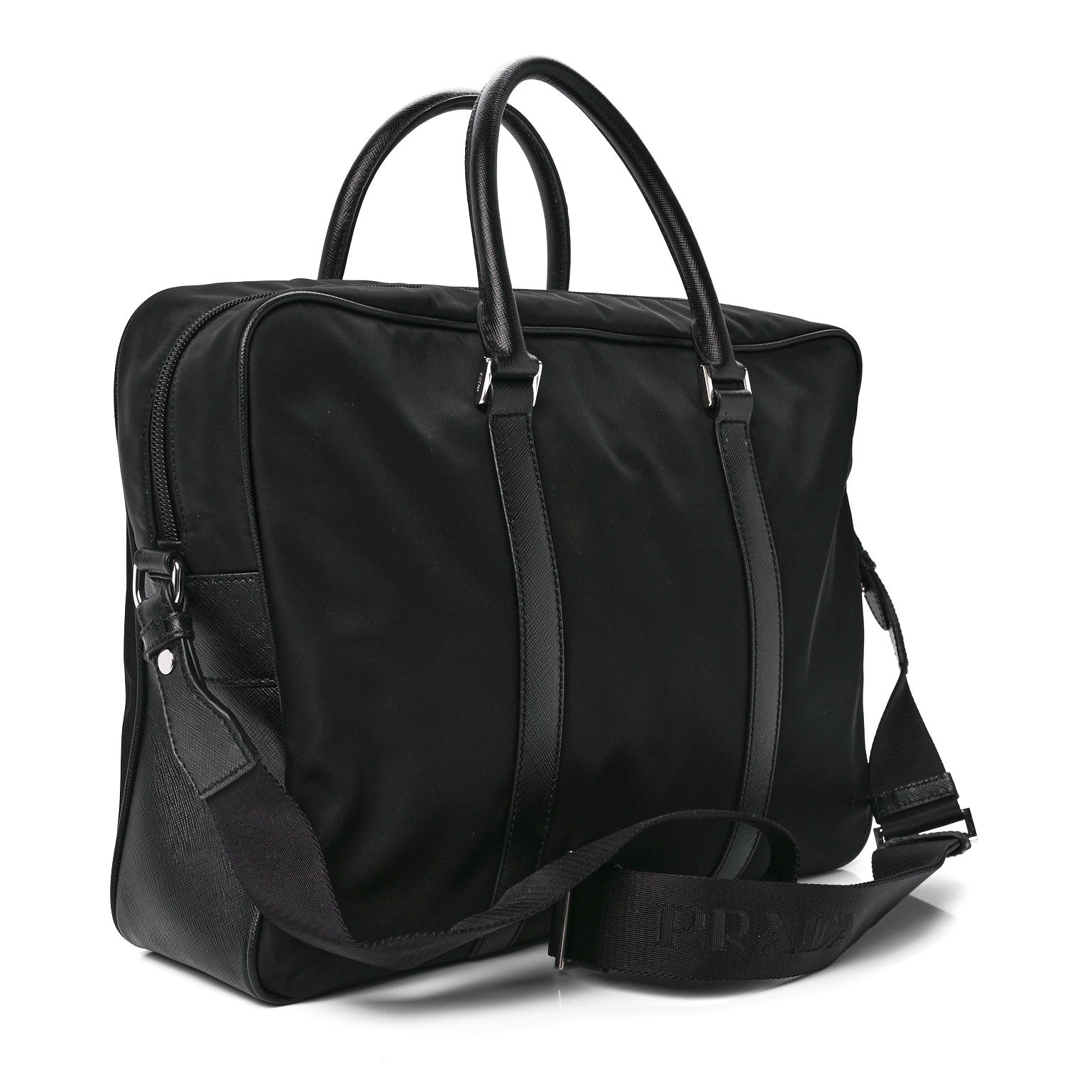 Prada Tessuto Nylon Saffiano Metal Triangle Logo Work Bag Black 3 of 12