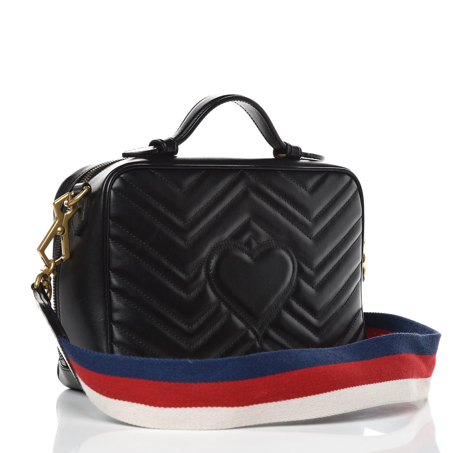 Calfskin Matelasse Sylvie Web Small GG Marmont Top Handle Shoulder Bag Black