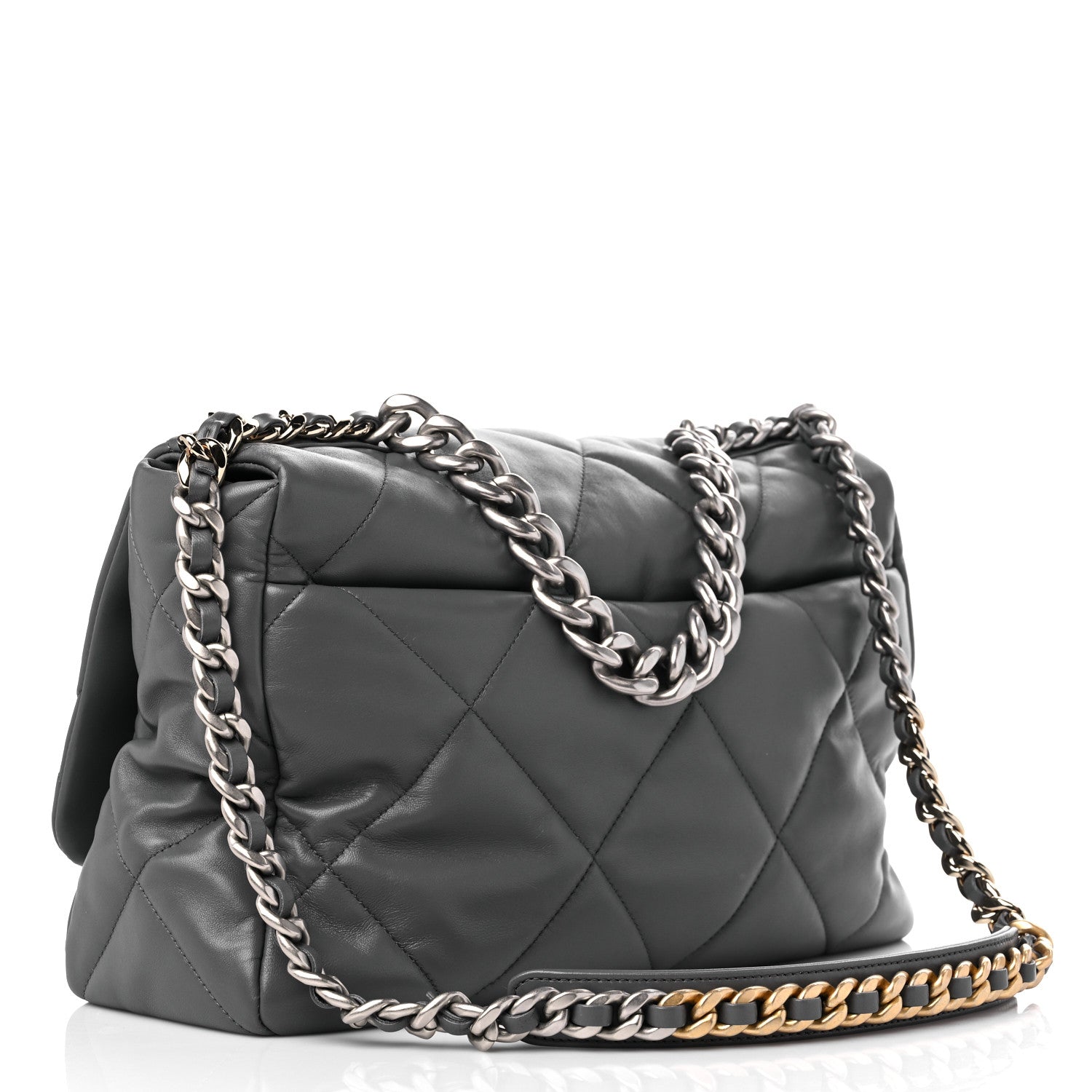 Chanel Lambskin Quilted Maxi Chanel 19 Flap Dark Grey 3 of 9