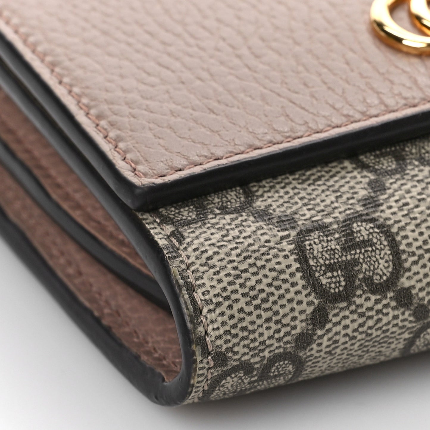 Dollar Calfskin GG Supreme Monogram Medium GG Marmont Card Case Porcelain Rose Beige Ebony