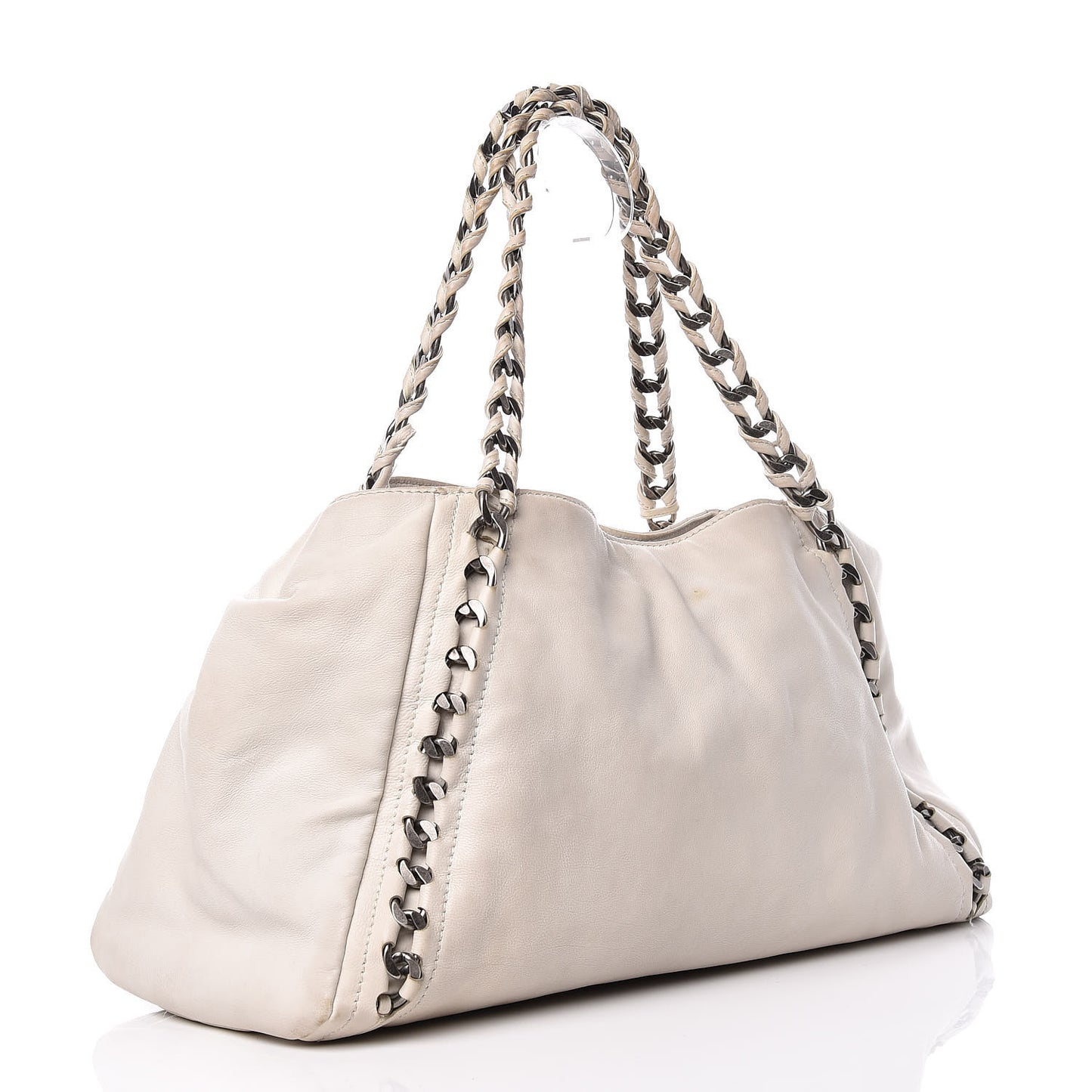 Calfskin Large East West Modern Chain Tote White