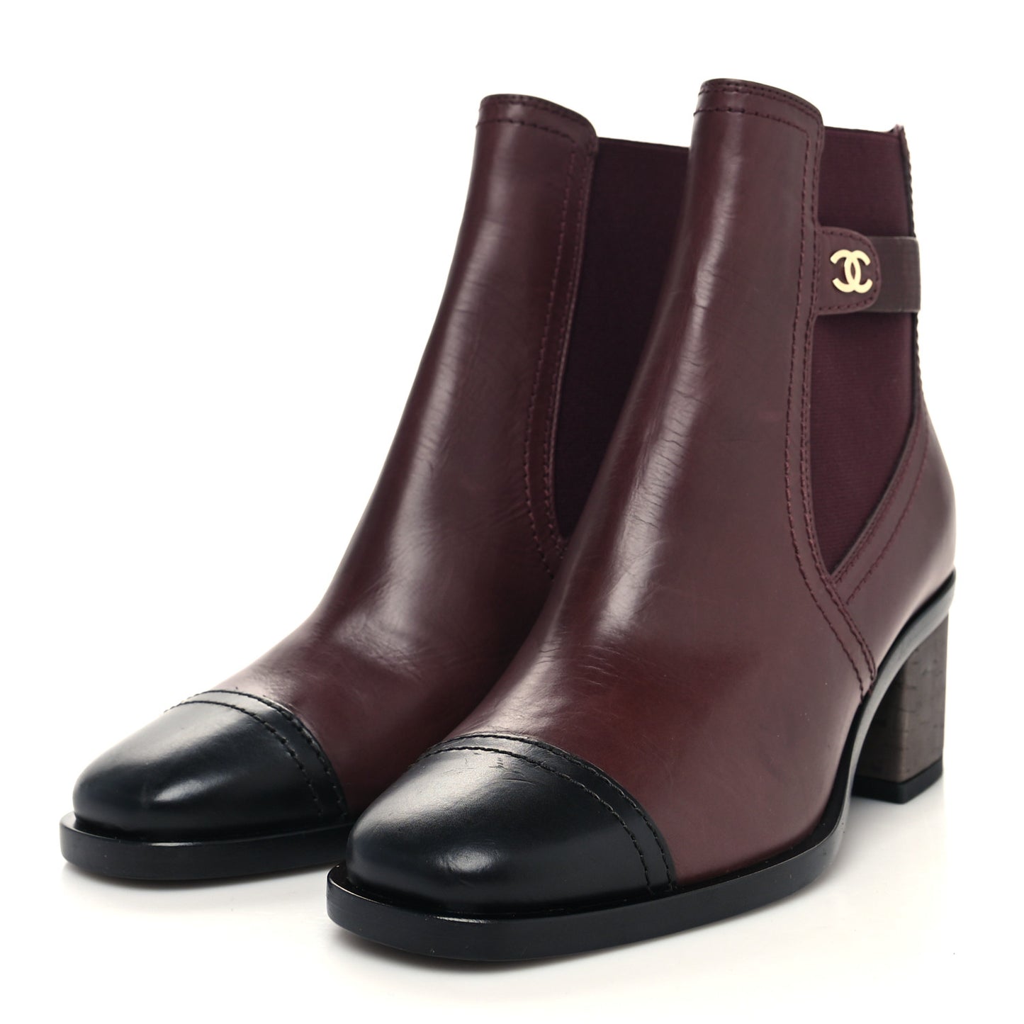 Calfskin Cap Toe CC Ankle Boots 35 Burgundy Black