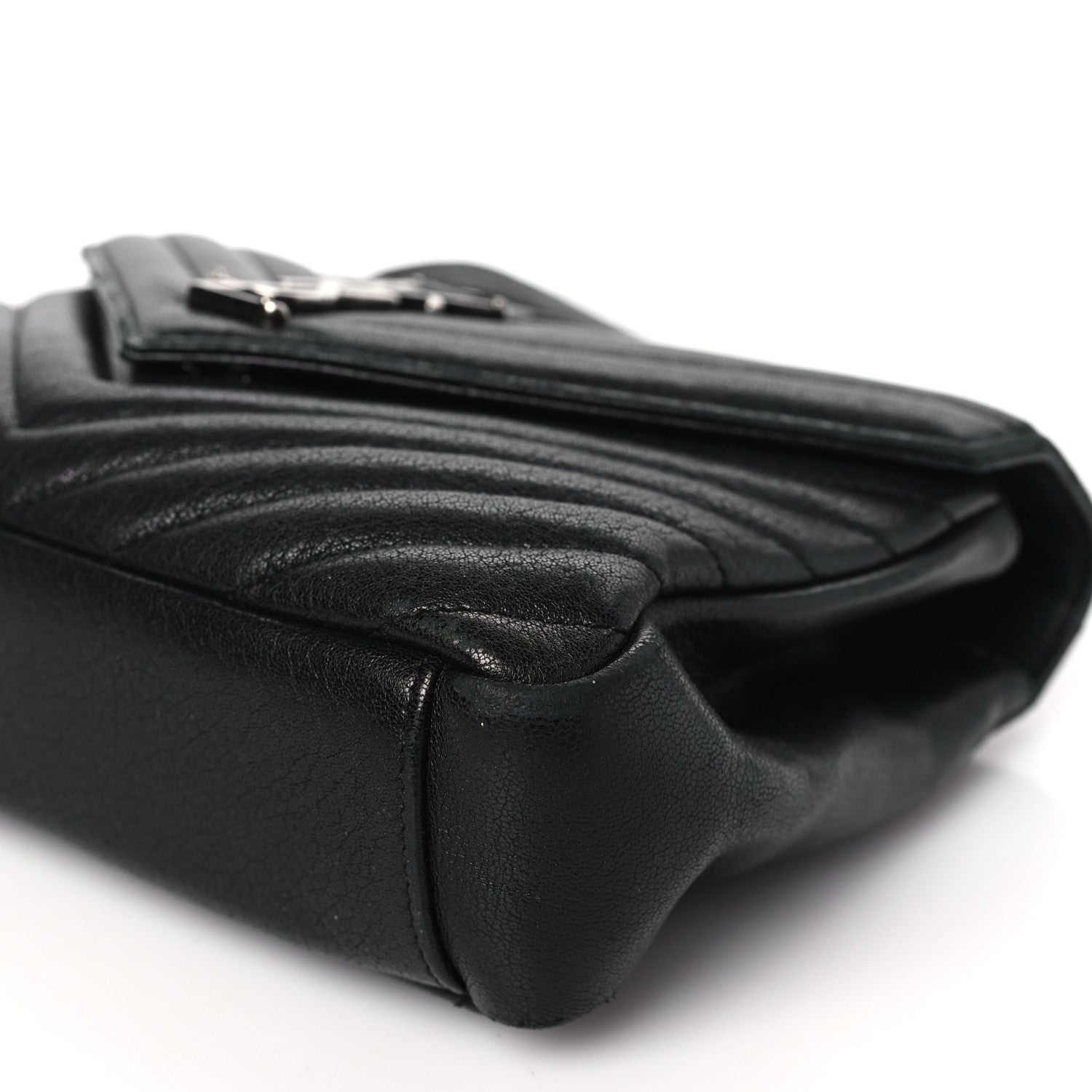 Saint Laurent Sheepskin Matelasse Chevron Monogram Medium College Bag Black 8 of 12