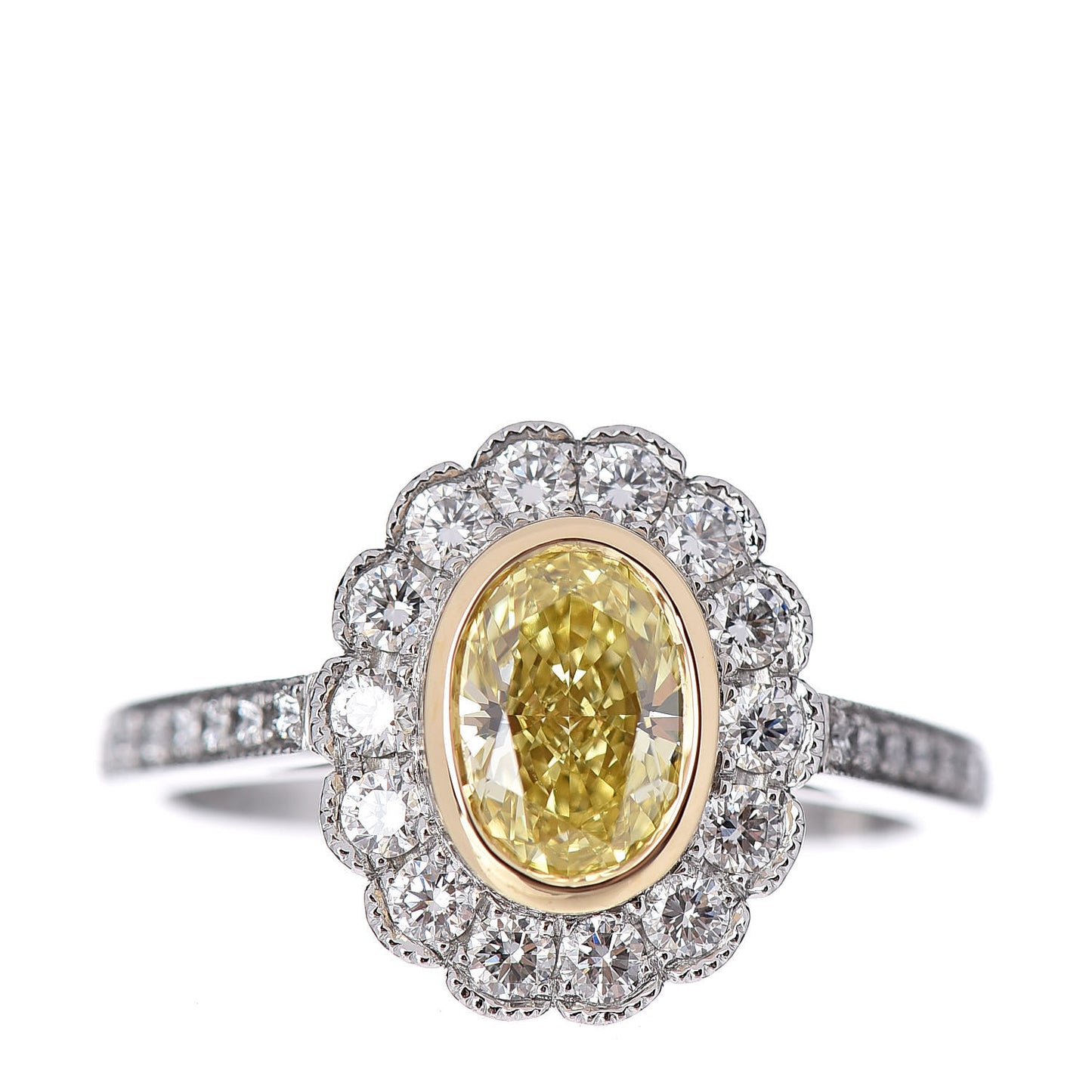 Platinum 18K Yellow Gold Fancy Yellow Diamond Enchant Oval Engagement Ring 45 3.25