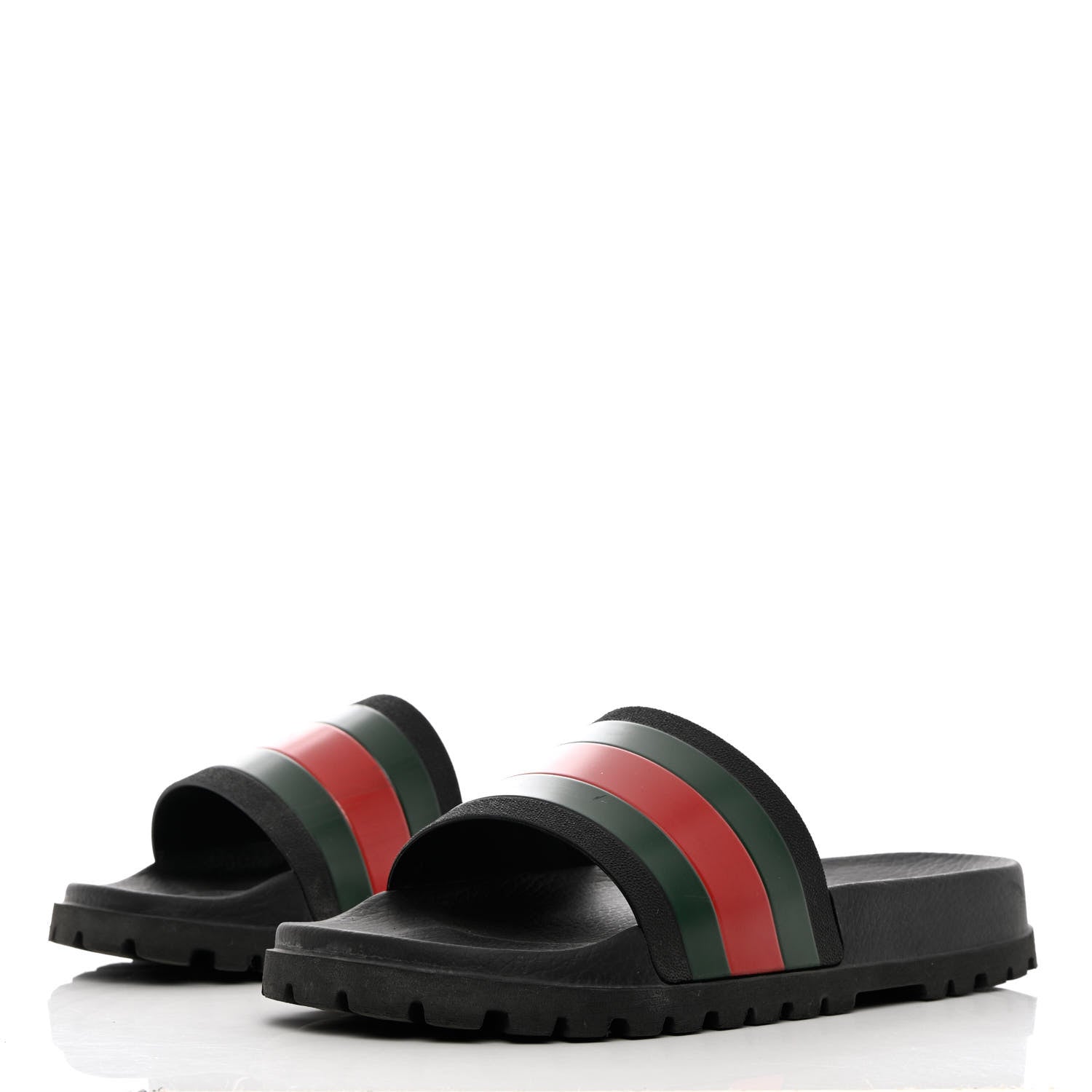 Gucci Rubber Web Mens Lug Sole Slide Sandals 11 Black Green Red 3 of 17