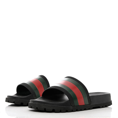 Gucci Rubber Web Mens Lug Sole Slide Sandals 11 Black Green Red 3 of 17