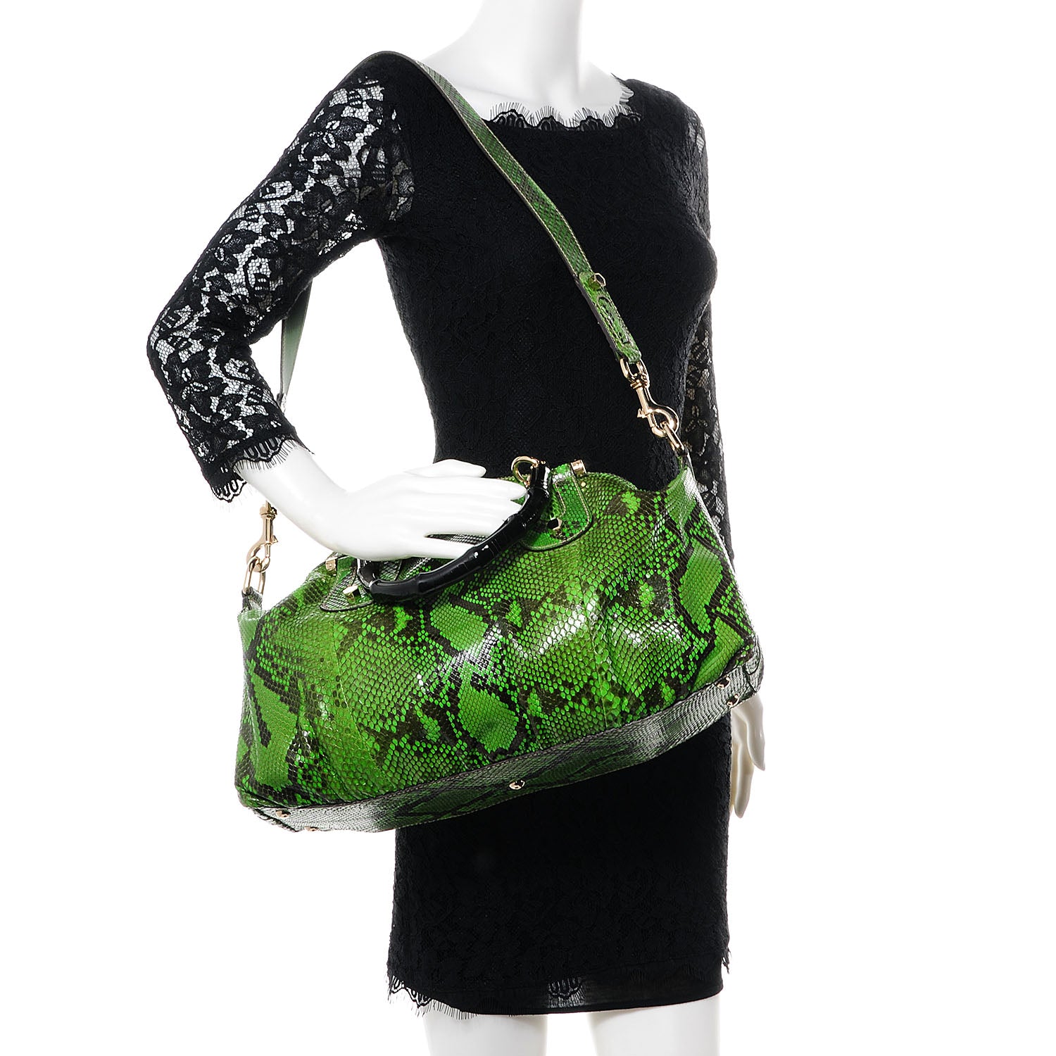 Gucci Python Pop Bamboo Top Handle Bag Green 2 of 8