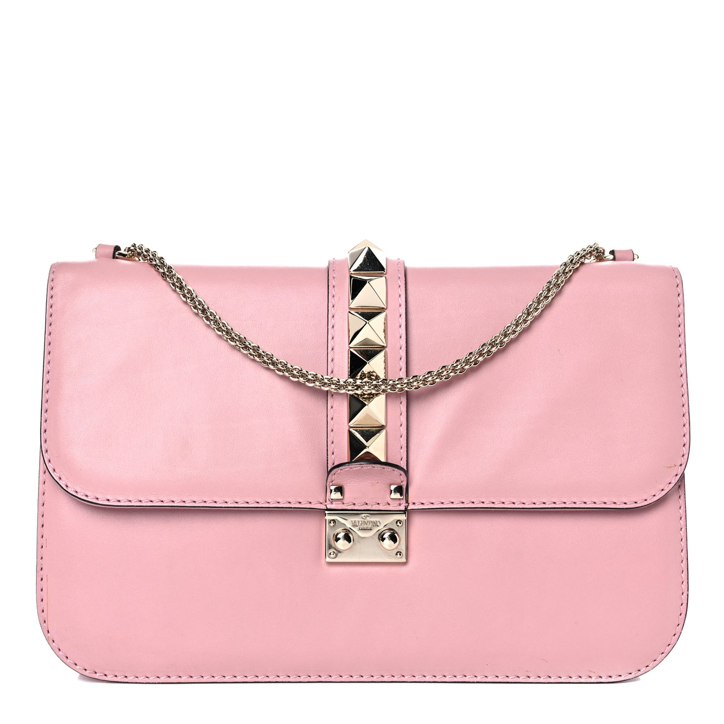 Vitello Large Glam Lock Rockstud Flap Pop Gardenia