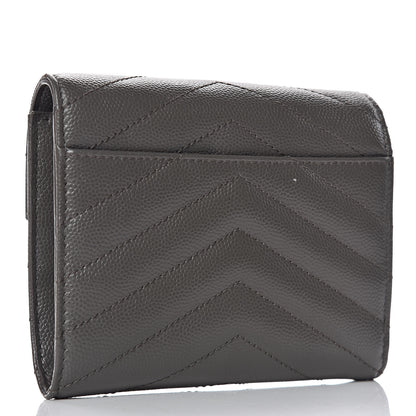 Saint Laurent Grain De Poudre Matelasse Chevron Monogram Compact Tri Fold Wallet Earth 3 of 8