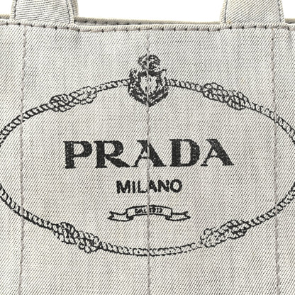 Prada Denim Small Logo Tote Bianco 8 of 13