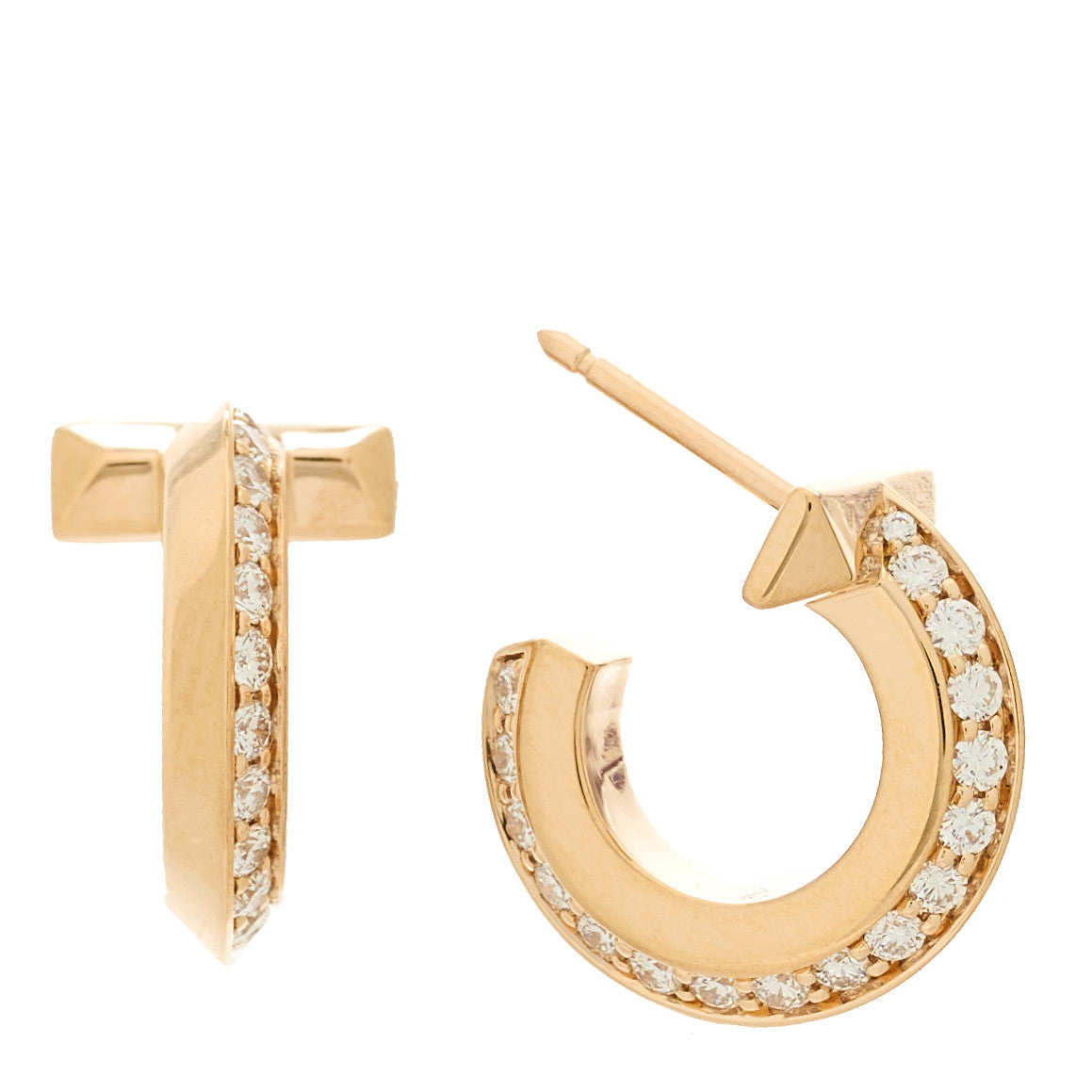 18K Rose Gold Diamond T1 Hoop Earrings