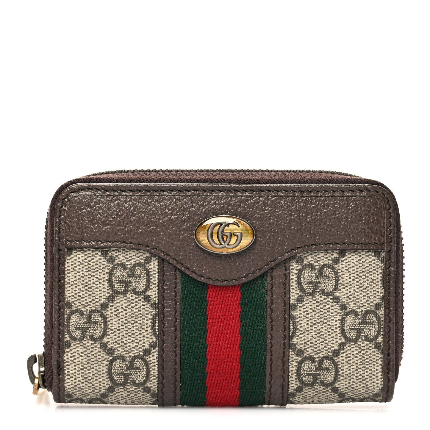 GG Supreme Web Ophidia Zip Around Card Case Brown