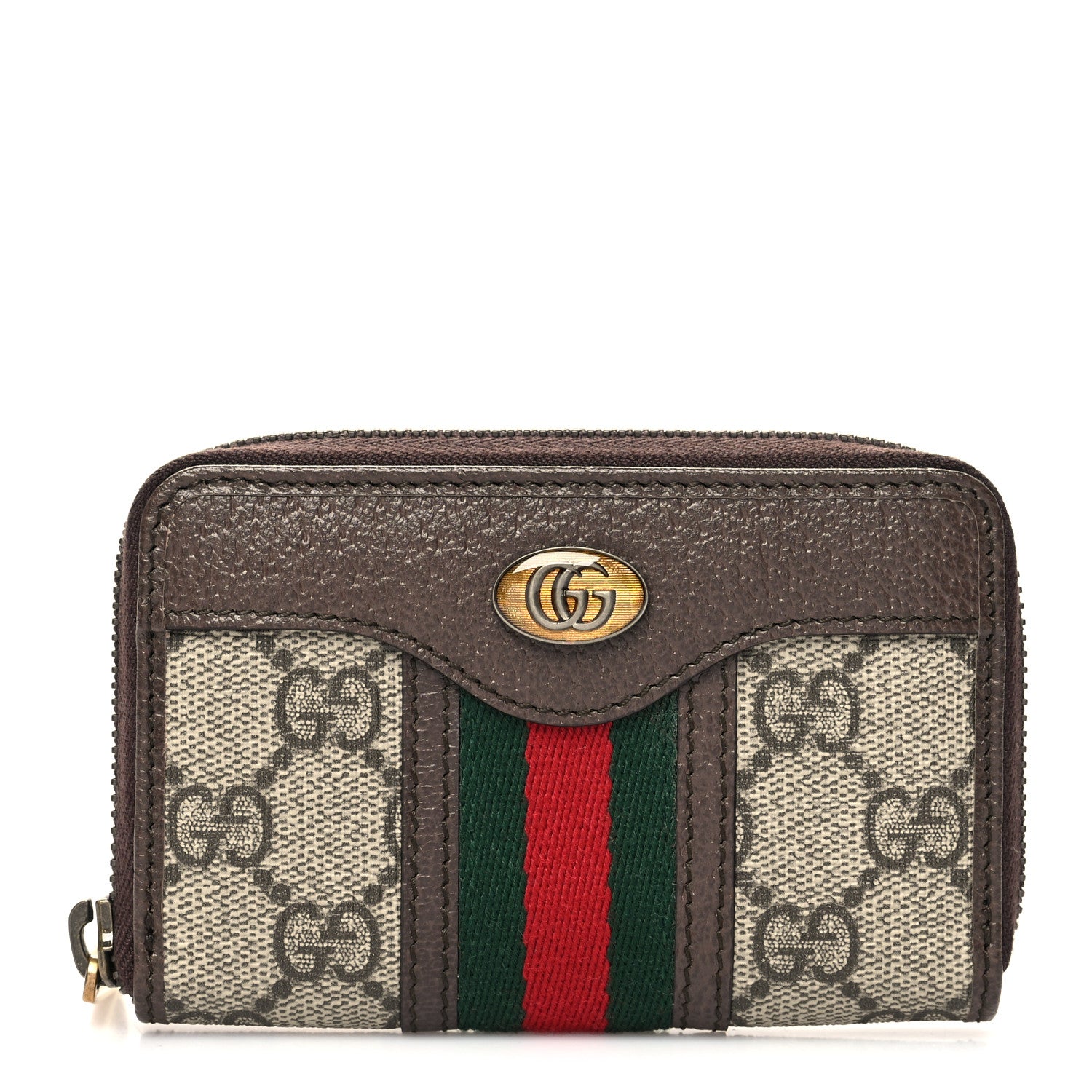 Gucci GG Supreme Web Ophidia Zip Around Card Case Brown 1 of 8