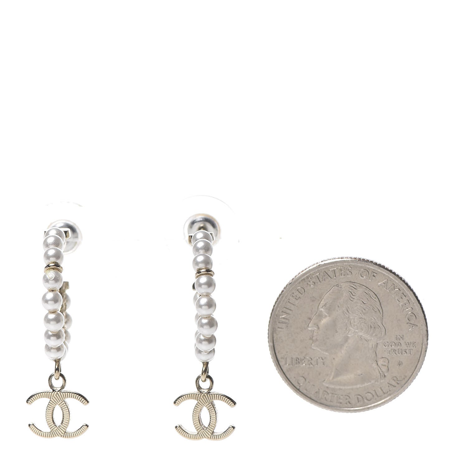 Chanel Pearl Charms CC Hoop Earrings Gold 2 of 5