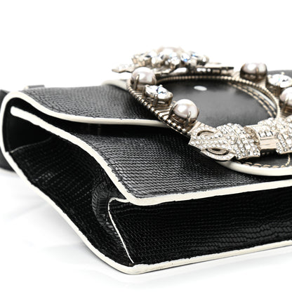 Miu Miu Embossed Lizard Calfskin Crystal Embellished Saint Lucertola Shoulder Bag Black 8 of 11