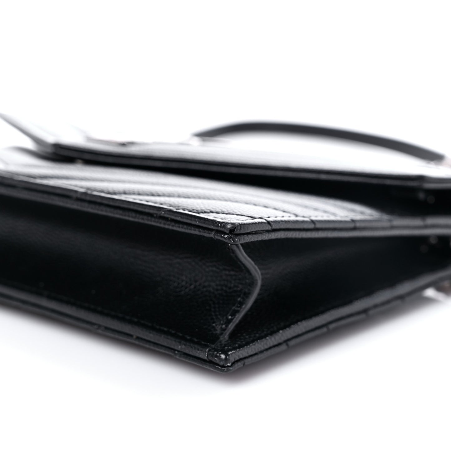 Grain De Poudre Matelasse Chevron Monogram Envelope Chain Wallet Black