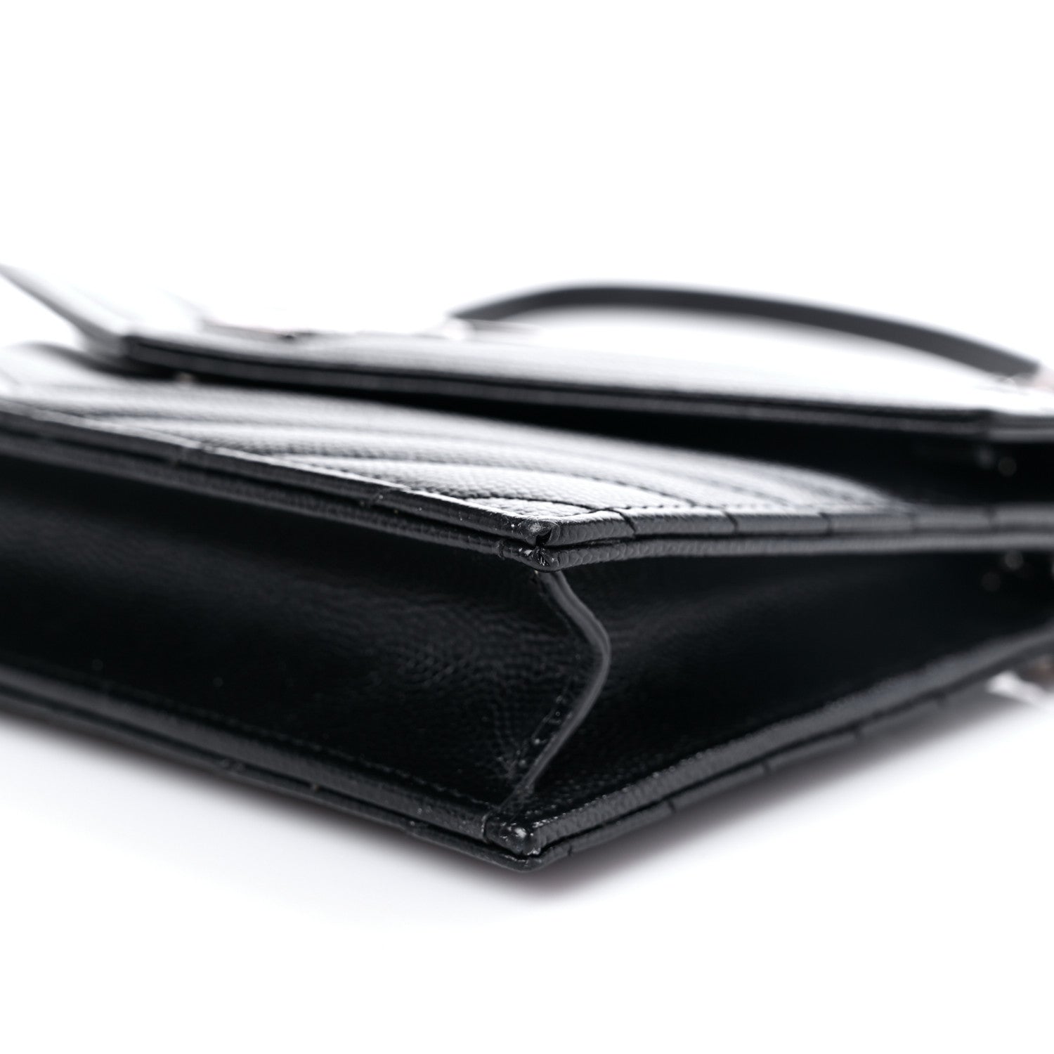 Saint Laurent Grain De Poudre Matelasse Chevron Monogram Envelope Chain Wallet Black 7 of 8