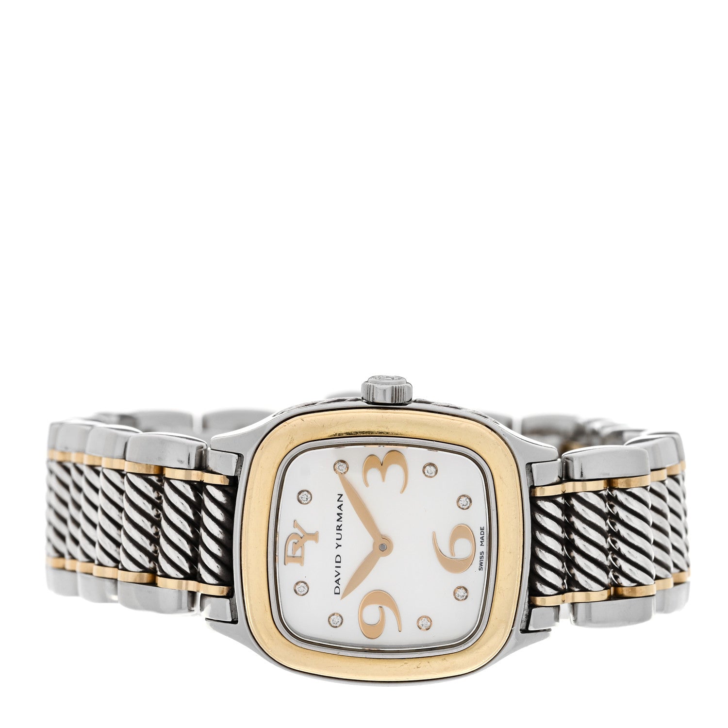 David Yurman Stainless Steel 18K Yellow Gold Diamond Mother of Pearl 25mm Thoroughbred Quartz Watch 2 of 4