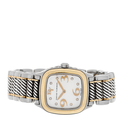 David Yurman Stainless Steel 18K Yellow Gold Diamond Mother of Pearl 25mm Thoroughbred Quartz Watch 2 of 4