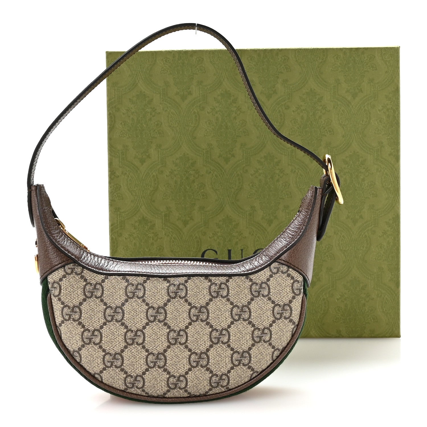 Gucci GG Supreme Monogram Textured Calfskin Web Mini Ophidia Half Moon Hobo Beige Ebony New Acero 21 of 21